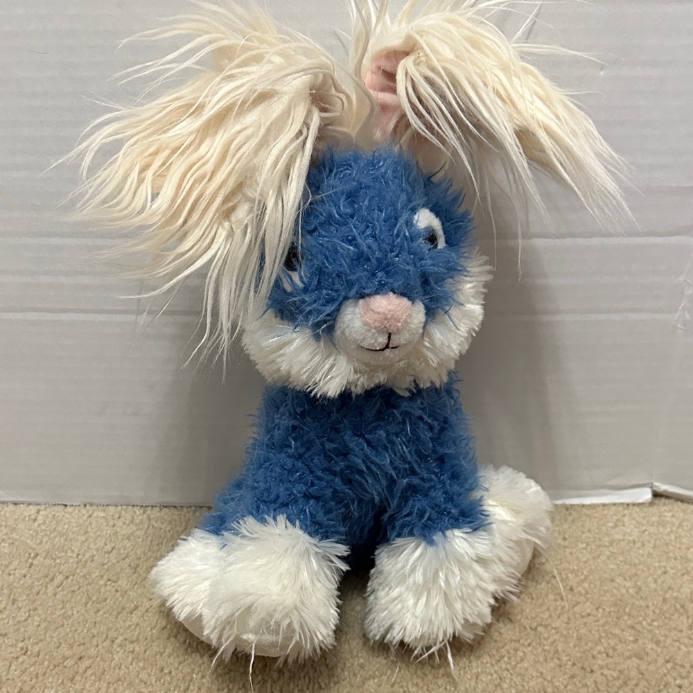 MTY Blue Angora Bunny Rabbit Plush Toy 12” Hard to Find Stuffed Animal Toy
